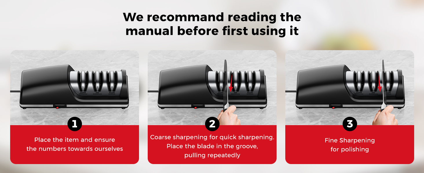 Professional Electric Knife Sharpener, 3-Stage Diamond Abrasive Sharpening System, Replaceable Sharpening Heads, 15° Precision Angle Guide for Kitchen Knives, Quick Blade Repair and Restoration