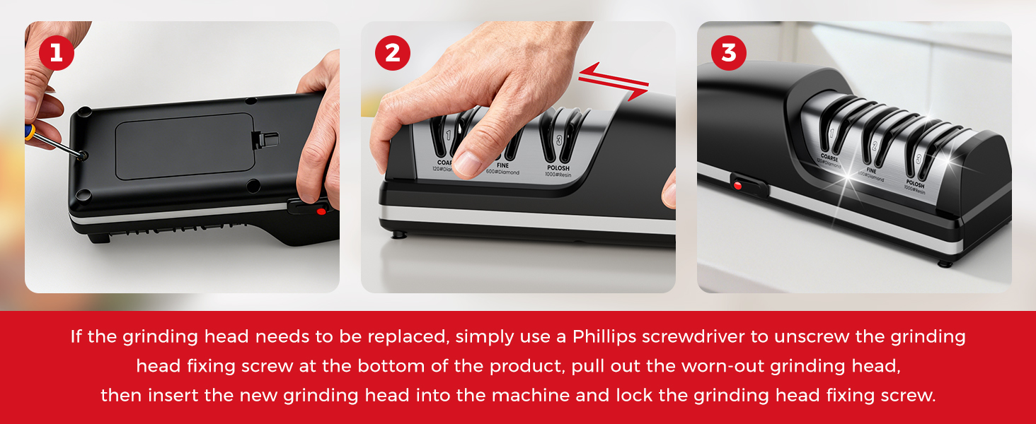 Professional Electric Knife Sharpener, 3-Stage Diamond Abrasive Sharpening System, Replaceable Sharpening Heads, 15° Precision Angle Guide for Kitchen Knives, Quick Blade Repair and Restoration