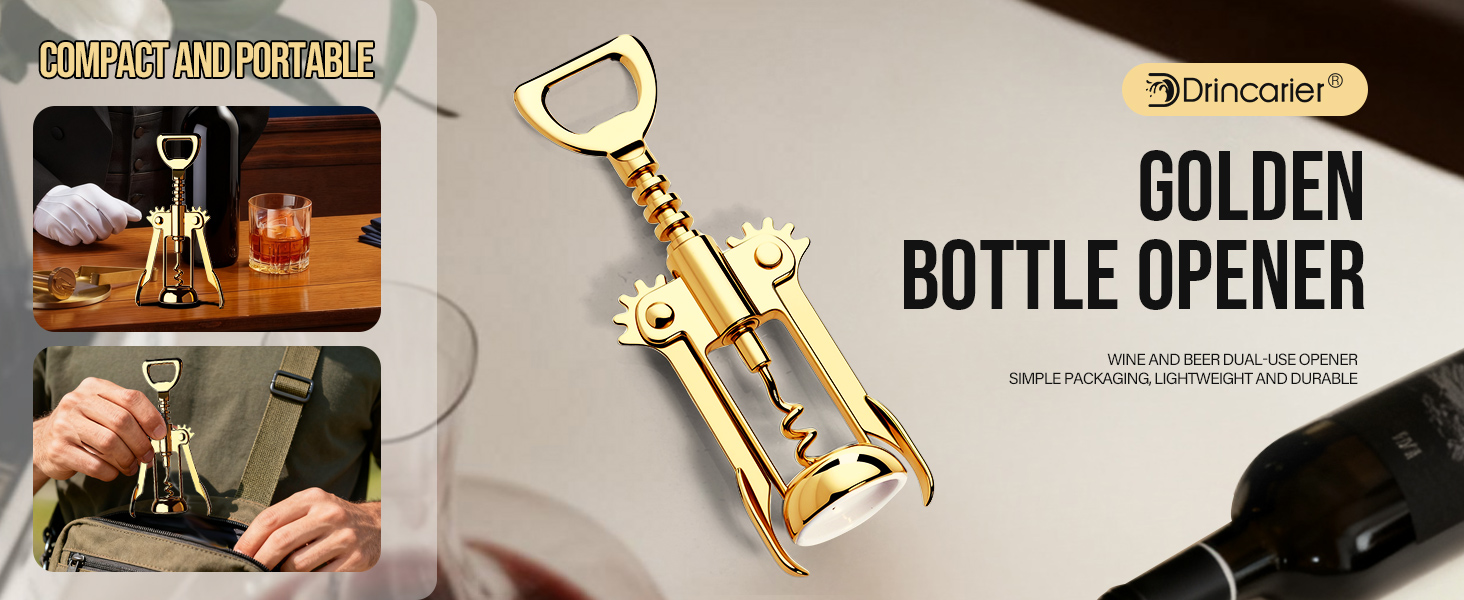 Gold Wine Opener, Zinc Alloy Premium Wing Corkscrew with Multifunctional Bottles Opener, Sharp Wine Corkscrew