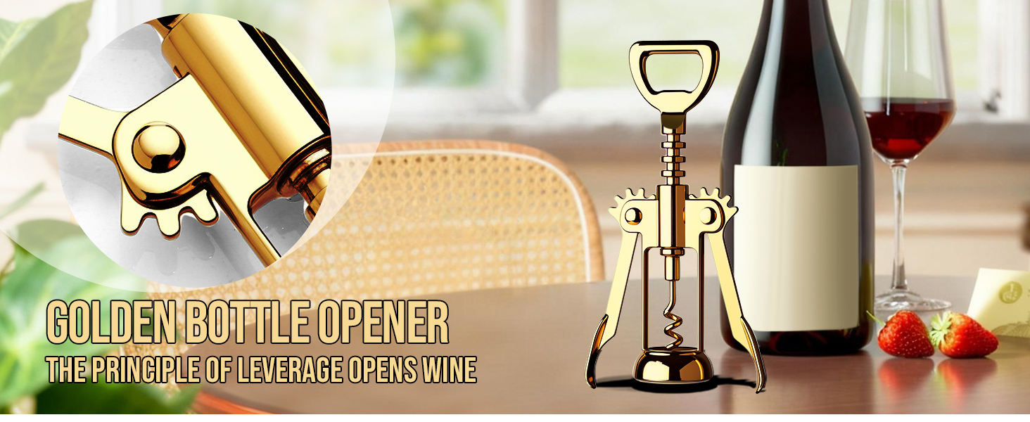 Gold Wine Opener, Zinc Alloy Premium Wing Corkscrew with Multifunctional Bottles Opener, Sharp Wine Corkscrew