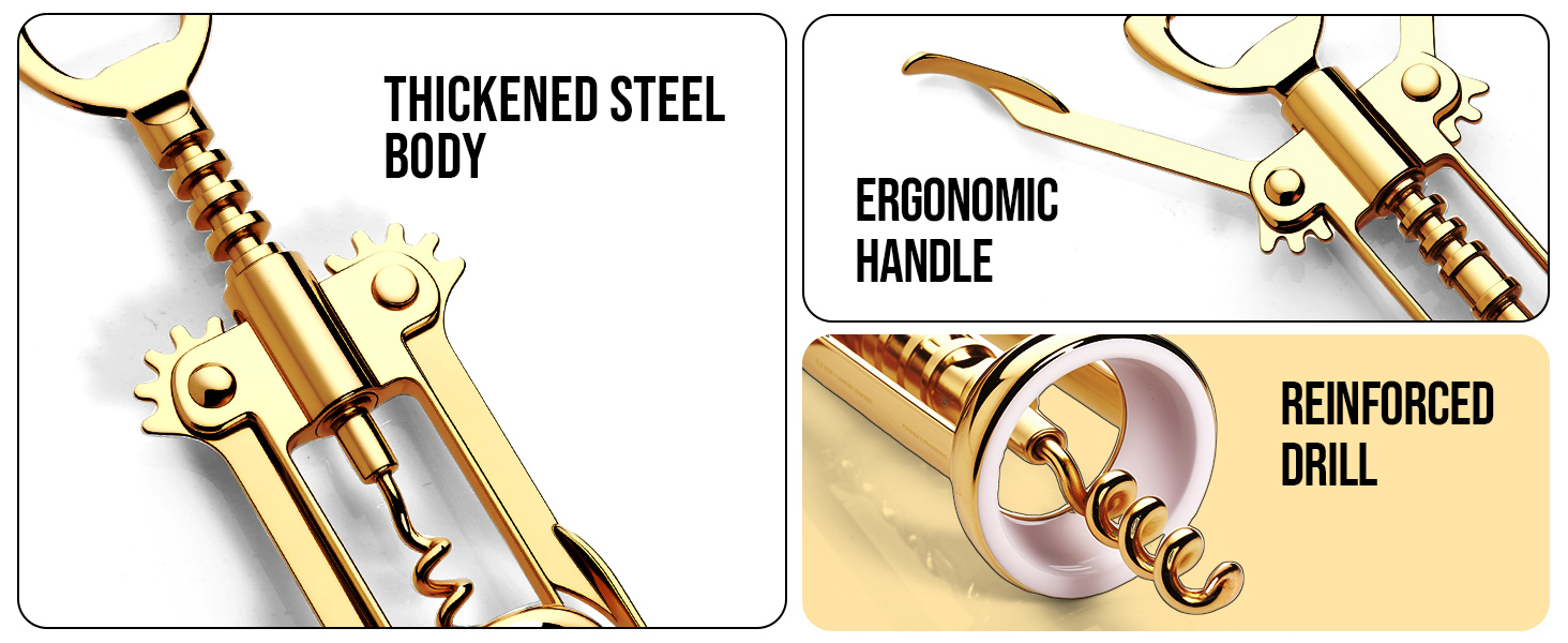 Gold Wine Opener, Zinc Alloy Premium Wing Corkscrew with Multifunctional Bottles Opener, Sharp Wine Corkscrew