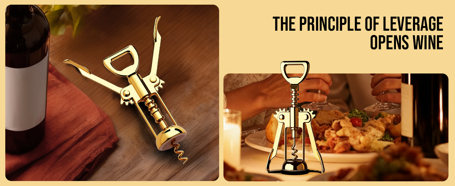 Gold Wine Opener, Zinc Alloy Premium Wing Corkscrew with Multifunctional Bottles Opener, Sharp Wine Corkscrew