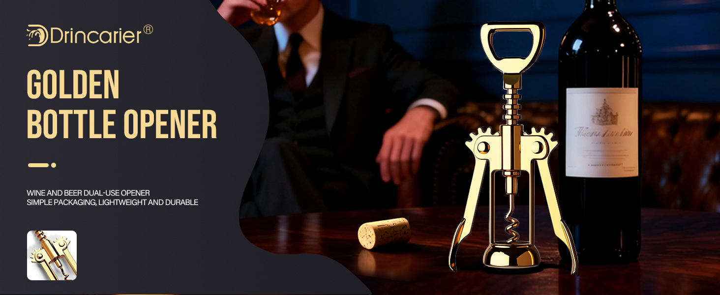 Gold Wine Opener, Zinc Alloy Premium Wing Corkscrew with Multifunctional Bottles Opener, Sharp Wine Corkscrew