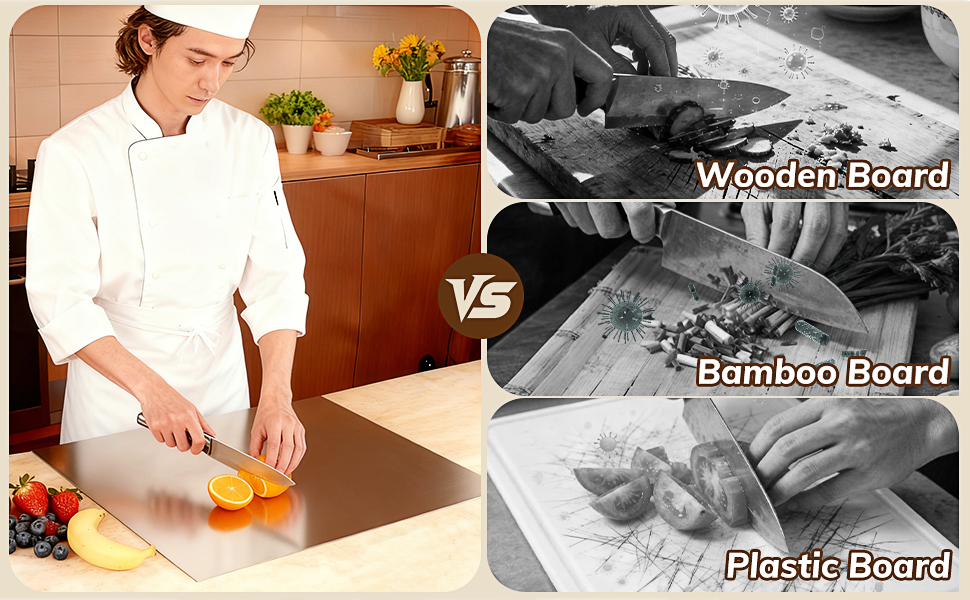 304 Stainless Steel Cutting Board for Kitchen- Large L-Shaped Bread Board,Double-Sided Chopping Board for Baking,Non Adhesive Bread Cutting Board