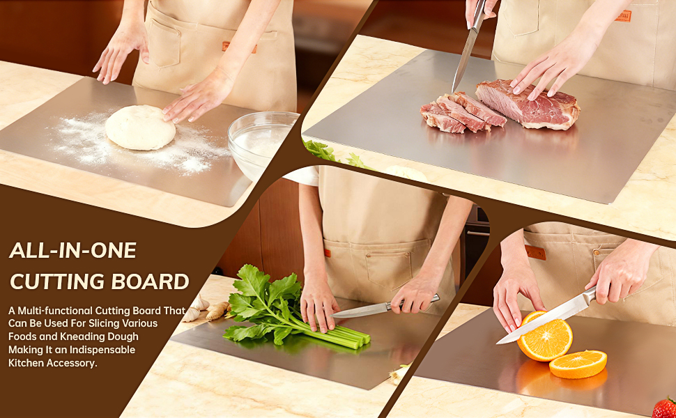 304 Stainless Steel Cutting Board for Kitchen- Large L-Shaped Bread Board,Double-Sided Chopping Board for Baking,Non Adhesive Bread Cutting Board