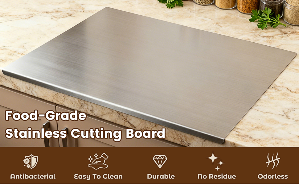 304 Stainless Steel Cutting Board for Kitchen- Large L-Shaped Bread Board,Double-Sided Chopping Board for Baking,Non Adhesive Bread Cutting Board