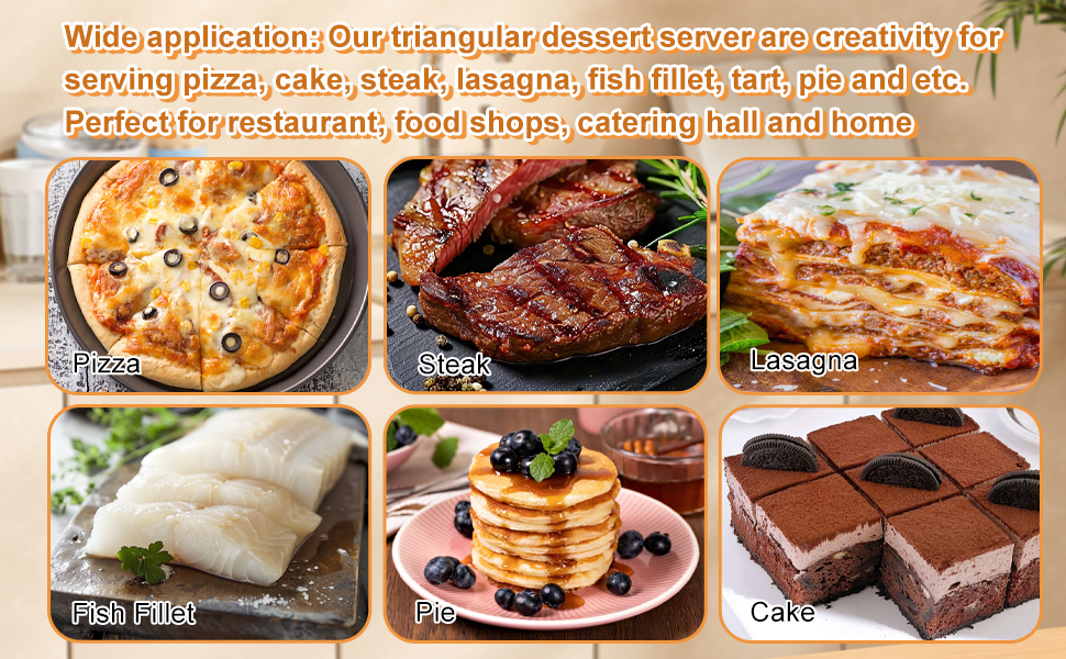 4 Pack Stainless Steel Pizza Servers with Wooden Handle, Pizza Cutter Cake Cutter Triangular Spade Pie Pastry Spatula for Tart, Dessert