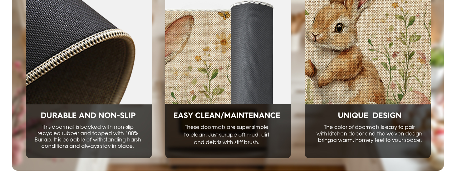 Artoid Mode Rabbit Bunny Tulip Flowers Easter Kitchen Mats Set of 2, Spring Home Decor Low-Profile Kitchen Rugs for Floor - 17x29 and 17x47 Inch