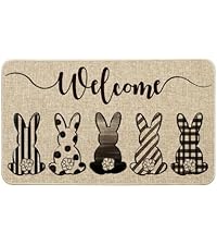 Artoid Mode Rabbit Bunny Tulip Flowers Easter Kitchen Mats Set of 2, Spring Home Decor Low-Profile Kitchen Rugs for Floor - 17x29 and 17x47 Inch
