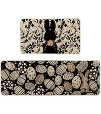 Artoid Mode Rabbit Bunny Tulip Flowers Easter Kitchen Mats Set of 2, Spring Home Decor Low-Profile Kitchen Rugs for Floor - 17x29 and 17x47 Inch