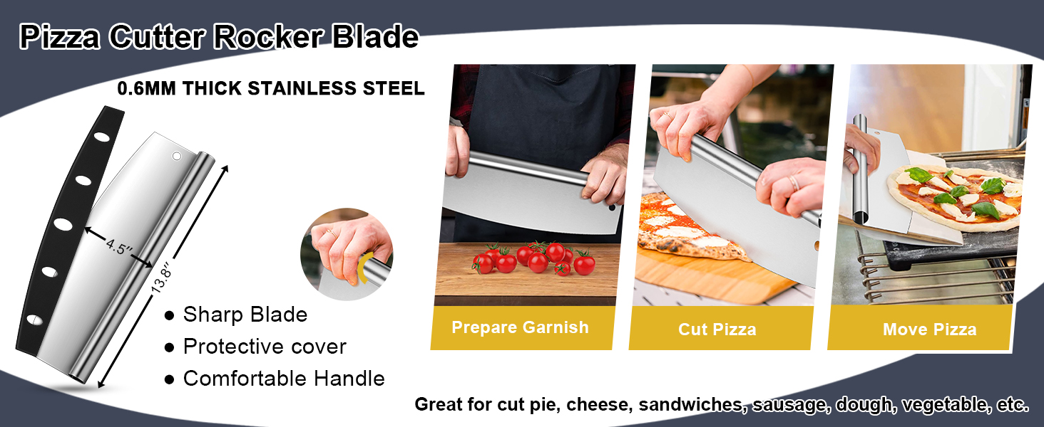 Joyfair 12 Inch Perforated Pizza Peel Aluminum Pizzas Spatula, Metal Pizza Paddle with Rocker Cutter Pizza Oven Accessories Turning Tool Set, 38.5”- 49” Long Detachable Handles (SS Handle)