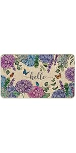 Spring Kitchen Rug and Mat Set of 2 Green Leaves Floor Mat Non Slip Rubber Backing Low-Profile Kitchen Rugs for Floor Summer Kitchen Decor for Home Bath Office- 17x29 and 17x47 Inch