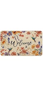 Spring Kitchen Rug and Mat Set of 2 Green Leaves Floor Mat Non Slip Rubber Backing Low-Profile Kitchen Rugs for Floor Summer Kitchen Decor for Home Bath Office- 17x29 and 17x47 Inch