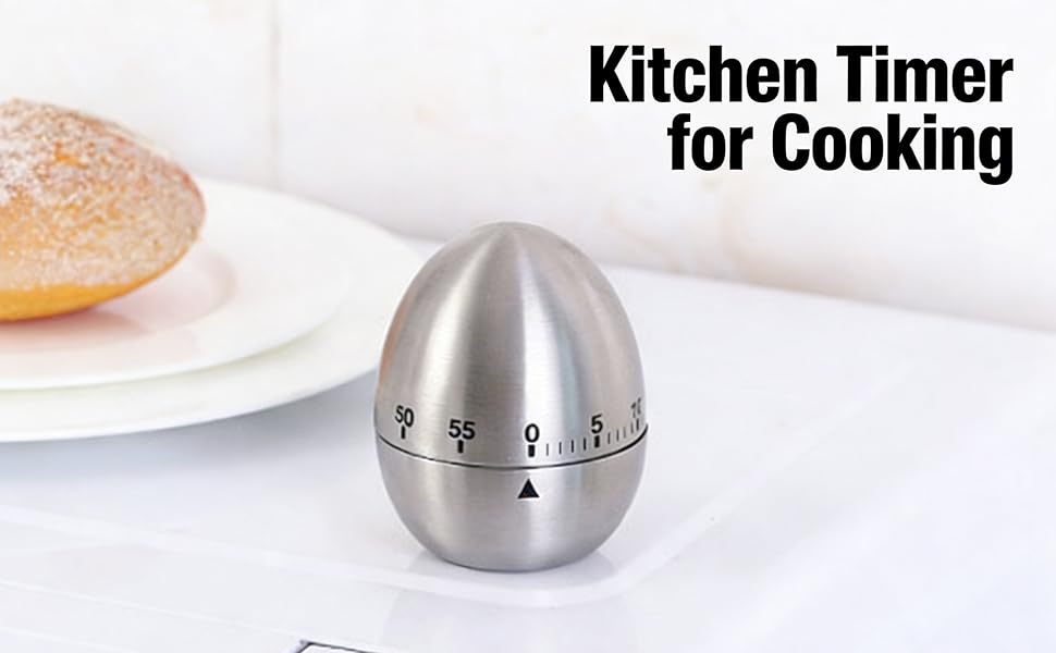 Kitchen Timer for Cooking, Egg Kitchen Timer Stainless Steel Mechanical Rotating Alarm 60 Minutes Count Down Time Clock for Cooking Learning(Color:Silver)