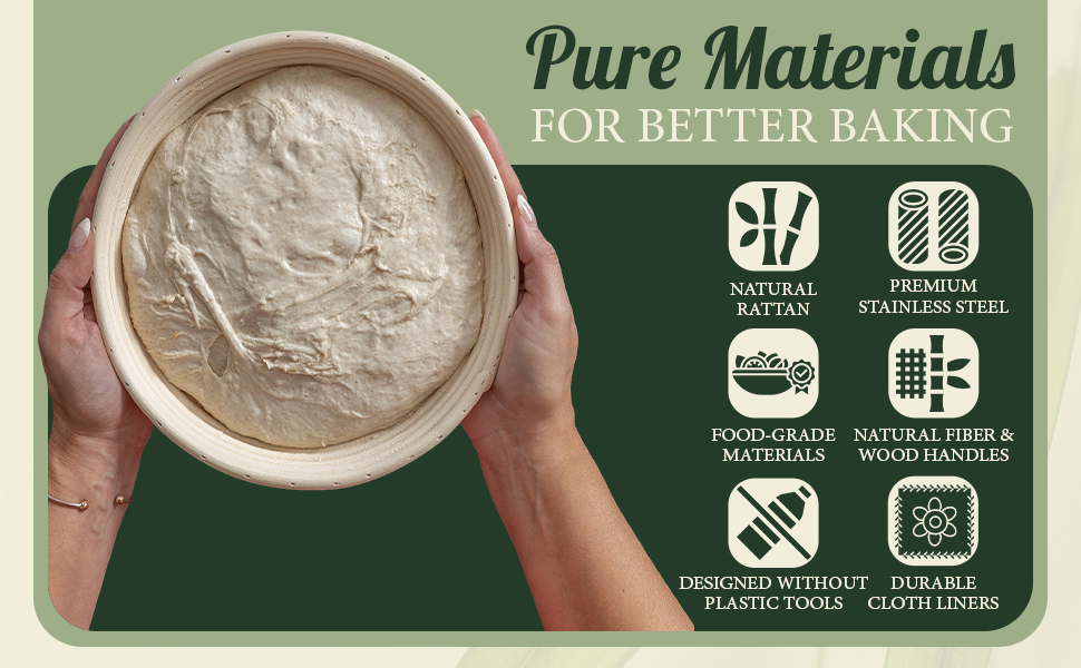 Sourdough Baking Kit Complete Starter Set with Banneton Proofing Basket Bread Lame Dough Scraper Whisk and Guide for Homemade Artisan Bread