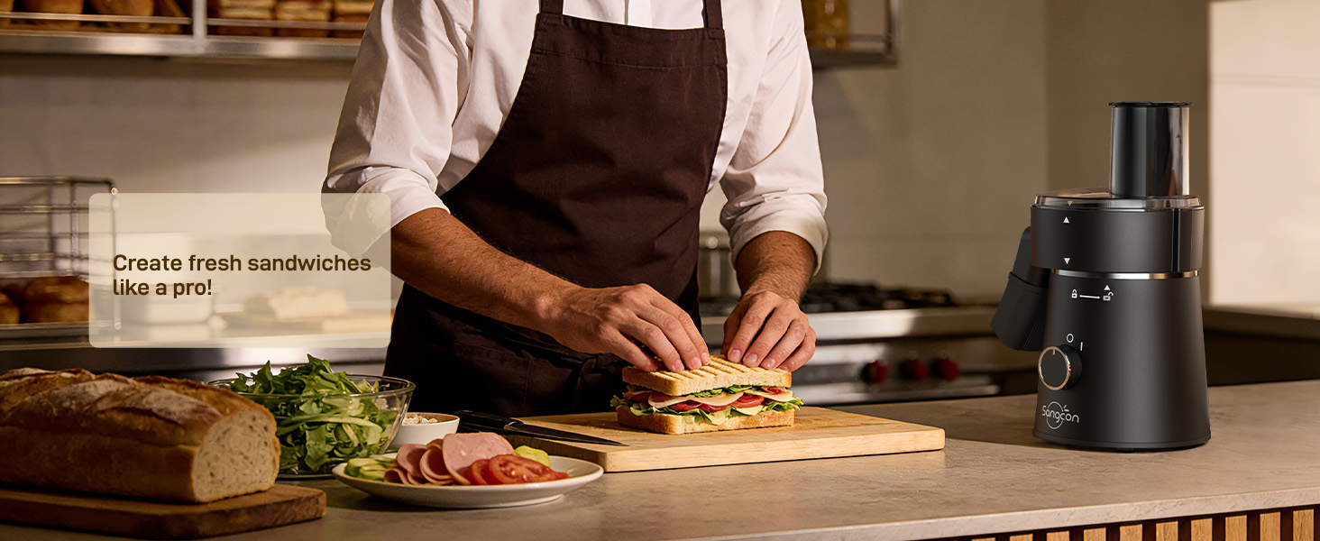 Sangcon Electric Cheese Grater for Block Cheese, 5-in-1 Automatic Salad Shooter & Vegetable Slicer with 5 Stainless Steel Blades, One-Touch Electric Grater for Cheese, Vegetables, Fruits & Nuts