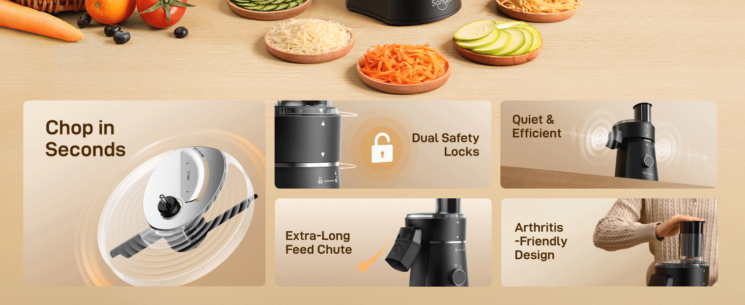 Sangcon Electric Cheese Grater for Block Cheese, 5-in-1 Automatic Salad Shooter & Vegetable Slicer with 5 Stainless Steel Blades, One-Touch Electric Grater for Cheese, Vegetables, Fruits & Nuts