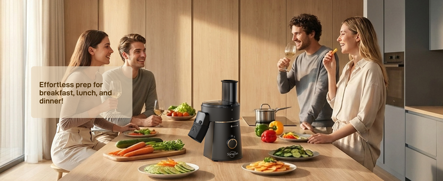 Sangcon Electric Cheese Grater for Block Cheese, 5-in-1 Automatic Salad Shooter & Vegetable Slicer with 5 Stainless Steel Blades, One-Touch Electric Grater for Cheese, Vegetables, Fruits & Nuts