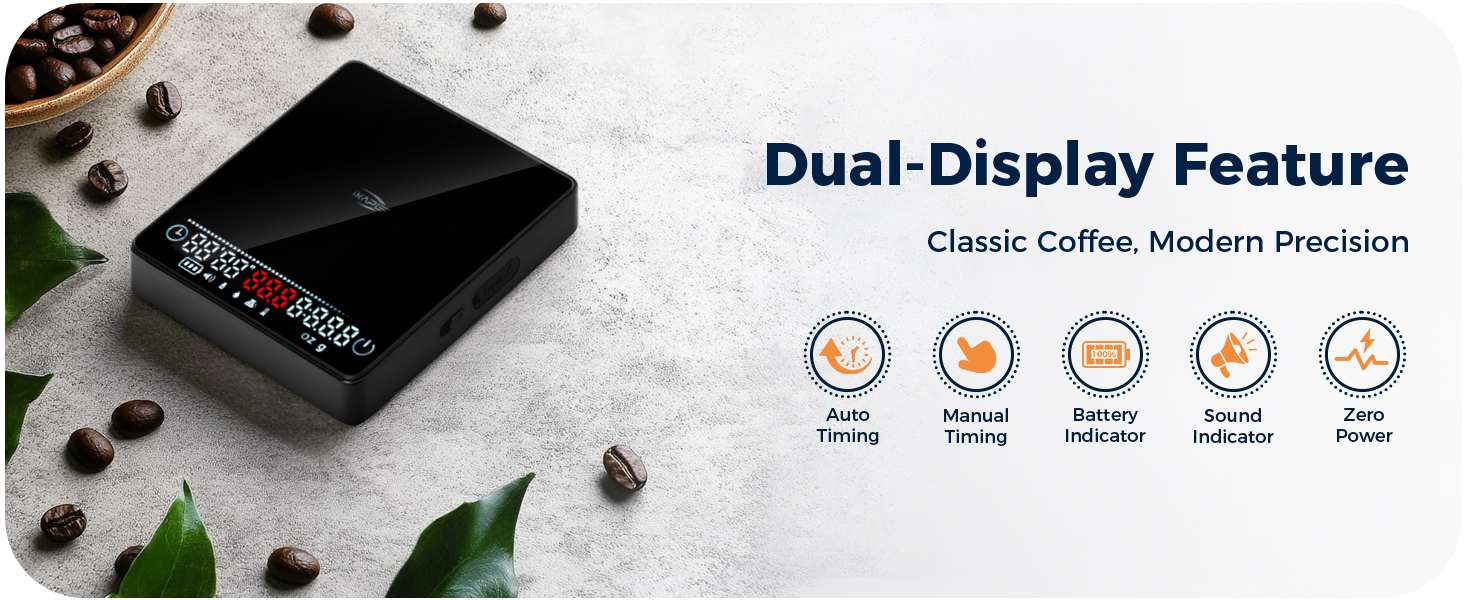 IKAPE Espresso Coffee Scale with Timer, 2kg/0.1g High Precision Digital Scale with Silicone Mat, 4 Modes in One, LED Display, Auto-Tare, for Kitchen, Cooking, Espresso, Pour Over Coffee