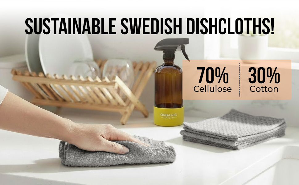 Swedish Dishcloths 12 Pack - Reusable Paper Towels for Kitchen, Absorbent Cellulose Sponge Cleaning Cloths, Washable Dish Rags, Quick Drying Kitchen Towels, Paper Towel Alternative by Organic Origin