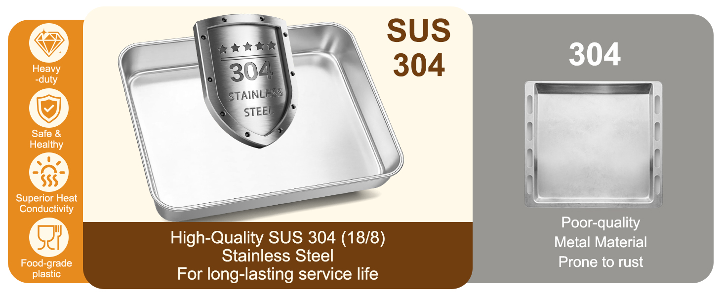 Stainless Steel Baking Pan with Lid, 12⅓ x 9¾ x 2 Inch Deep Rectangle Cake Pans with Cover for Cakes, Brownies, Cookies, Deep Side & Heavy Duty,Dishwasher & fridge & Oven Safe(2 Pans + 2 Lids)