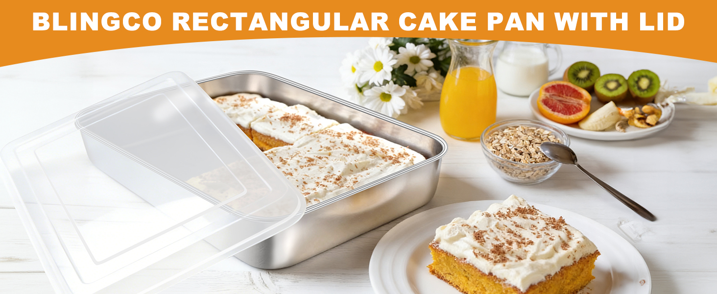 Stainless Steel Baking Pan with Lid, 12⅓ x 9¾ x 2 Inch Deep Rectangle Cake Pans with Cover for Cakes, Brownies, Cookies, Deep Side & Heavy Duty,Dishwasher & fridge & Oven Safe(2 Pans + 2 Lids)