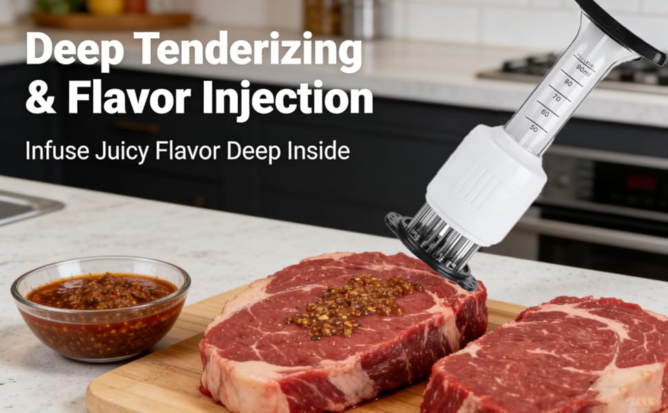 Stainless Steel Meat Injector - 1 Pack Seasoning Injector Marinade Injector for BBQ Turkey Chicken - Flavor Tenderizer Syringe for Poultry Cooking