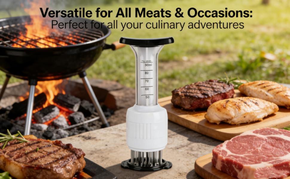 Stainless Steel Meat Injector - 1 Pack Seasoning Injector Marinade Injector for BBQ Turkey Chicken - Flavor Tenderizer Syringe for Poultry Cooking