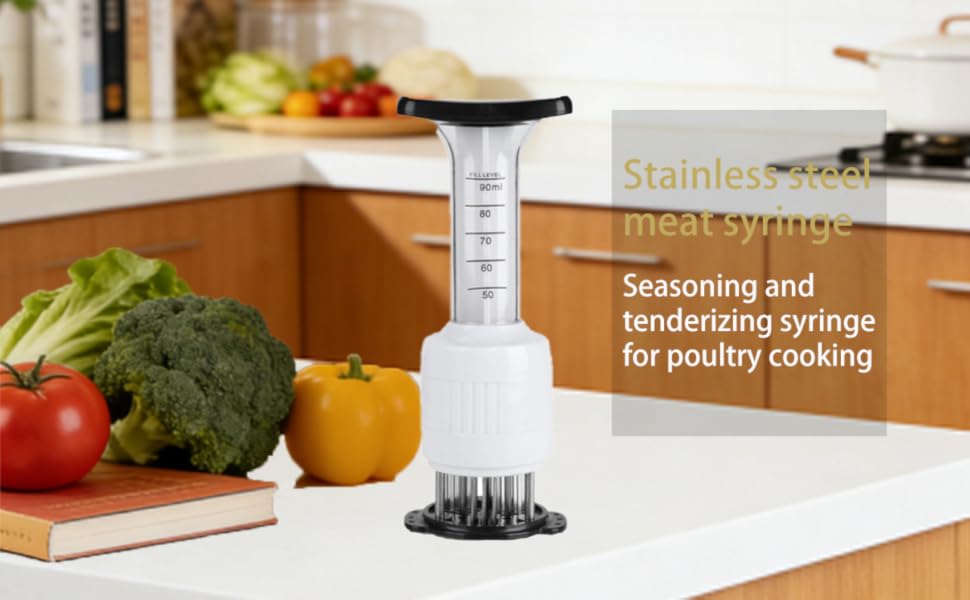 Stainless Steel Meat Injector - 1 Pack Seasoning Injector Marinade Injector for BBQ Turkey Chicken - Flavor Tenderizer Syringe for Poultry Cooking