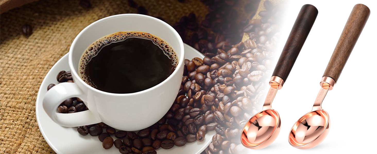 2Pcs Coffee Scoop for Ground Coffee, 6.57 Inch Coffees Scoop 1 Tablespoon, Wooden Handle Measuring Spoon for Ground Coffees & Tea