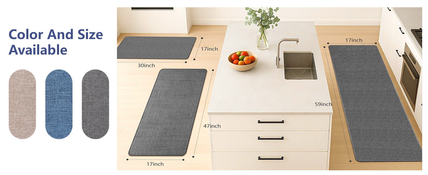 Non Slip Kitchen Mat Rugs Sets of 2, Rubber Backing Linen-Like Thin Kitchen Mats for Floor 2 Piece Kitchen Runner Rug Washable Absorbent Standing Sink Mat, Dark Gray 17