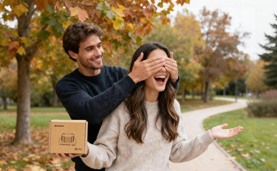 Azhou 6Pcs Absorbent Diatomaceous Earth Coasters Set with Holder - 4 Inch Quick-Dry Stone Coasters with Scratch-Resistant Surface & Velvet Base, Reusable Home Decor for Coffee Bar, Office Desk