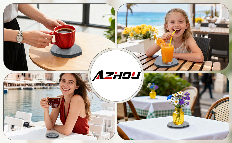 Azhou 6Pcs Absorbent Diatomaceous Earth Coasters Set with Holder - 4 Inch Quick-Dry Stone Coasters with Scratch-Resistant Surface & Velvet Base, Reusable Home Decor for Coffee Bar, Office Desk