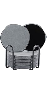 Azhou 6Pcs Absorbent Diatomaceous Earth Coasters Set with Holder - 4 Inch Quick-Dry Stone Coasters with Scratch-Resistant Surface & Velvet Base, Reusable Home Decor for Coffee Bar, Office Desk