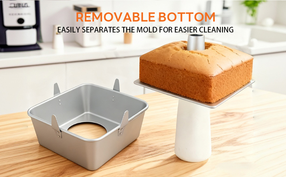 Hitter 18 Cup Angel Food Cake Pan, 10-inch Anodized Aluminum Square Tube Cake Pan with Cooling Feet & Nonstick Coating Perfect for Angel, Chiffon & Pound Cake