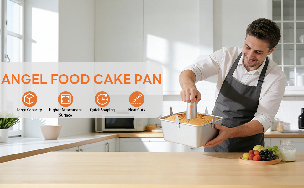 Hitter 18 Cup Angel Food Cake Pan, 10-inch Anodized Aluminum Square Tube Cake Pan with Cooling Feet & Nonstick Coating Perfect for Angel, Chiffon & Pound Cake