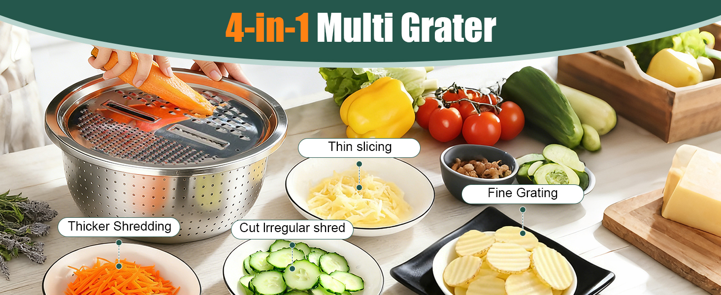 Stainless Steel Mixing Bowls Set with Lids & Silicone Base - 7-Piece Kitchen Gadgets Includes Colander, Grater, Egg Separator, Whisk - Nesting Bowls (1.5, 2, 2.5, 4.5 QT), Dishwasher Safe, Black