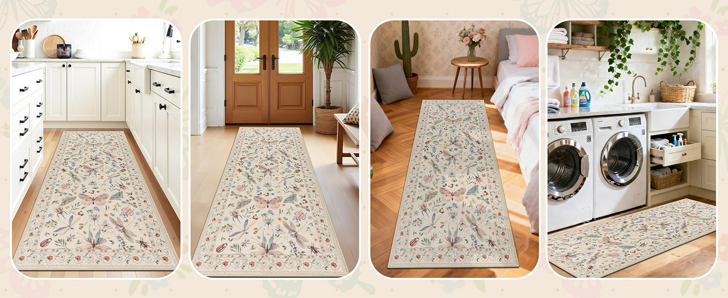 Ileading Kitchen Rugs Sets of 2, Non Slip Washable Kitchen Mats for Floor, Stain Resistant Farmhouse Floor Mat Carpet Runner for Kitchen Sink Office Laundry Hallway, Beige 20