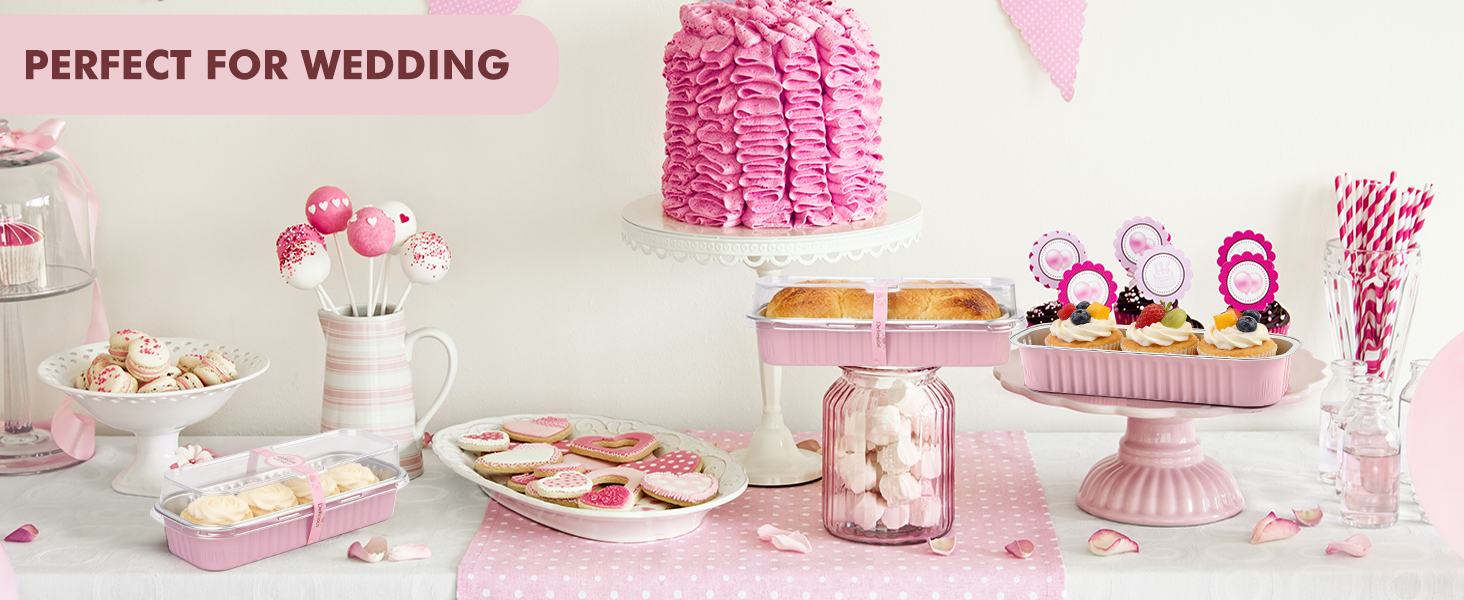 30 Pack Mini Loaf Cake Pan with Lids and Spoons, 6.8oz Small Disposable Aluminum Cake Tin Foil Pans, Rectangular Mini Loaf Bread Pans with Lids for Baking,Party,Picnics,Holidays (Pink)