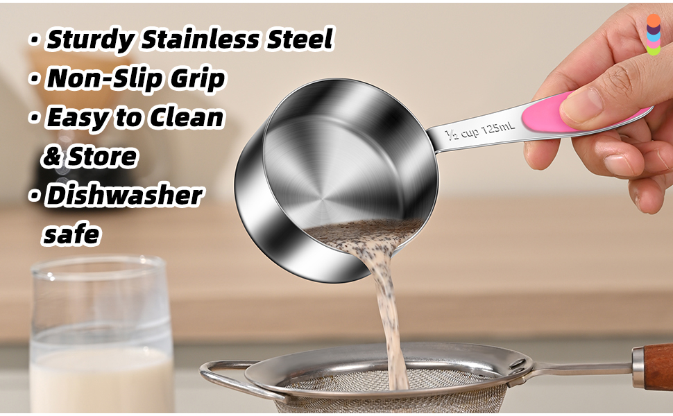 Measuring Cups and Spoons Set 304 Stainless Steel Measuring Spoons Liquid Measuring Cups, Metric and US Measurements, Stackable Cups and Spoons, Fits for Measuring Dry and Liquid Ingredients