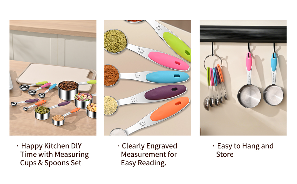 Measuring Cups and Spoons Set 304 Stainless Steel Measuring Spoons Liquid Measuring Cups, Metric and US Measurements, Stackable Cups and Spoons, Fits for Measuring Dry and Liquid Ingredients