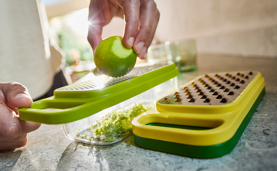 Joseph Joseph Multi-Grate & Store Cheese Grater & Zester Set, 3-in-1 Box Grater with Food Storage Container