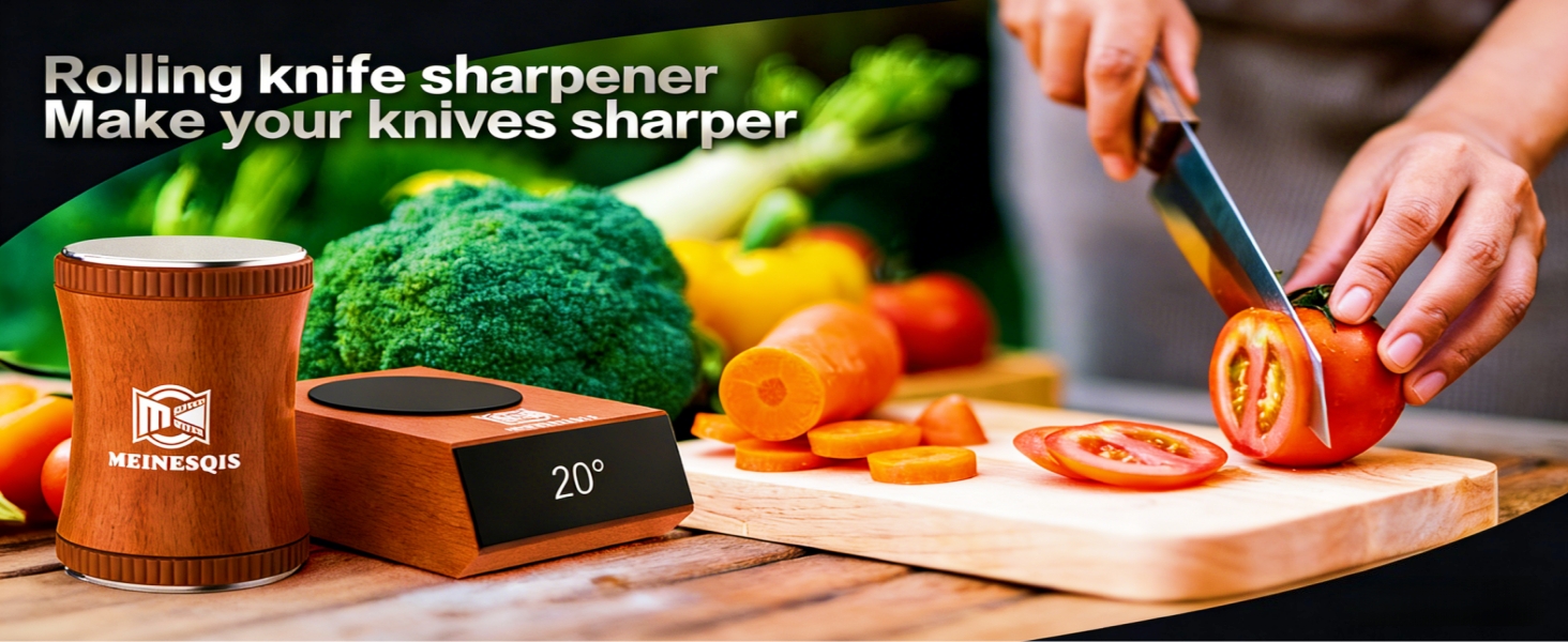 Rolling Knife Sharpener Kit with Diamond & Ceramic Discs, Magnetic Angle Guide 15° 20°, Professional Kitchen Knife Sharpener System, Manual Knife Sharpening Tool for Chef Knives Kitchen Gadgets