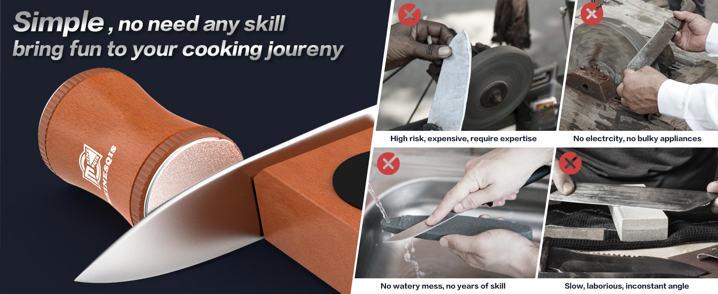 Rolling Knife Sharpener Kit with Diamond & Ceramic Discs, Magnetic Angle Guide 15° 20°, Professional Kitchen Knife Sharpener System, Manual Knife Sharpening Tool for Chef Knives Kitchen Gadgets