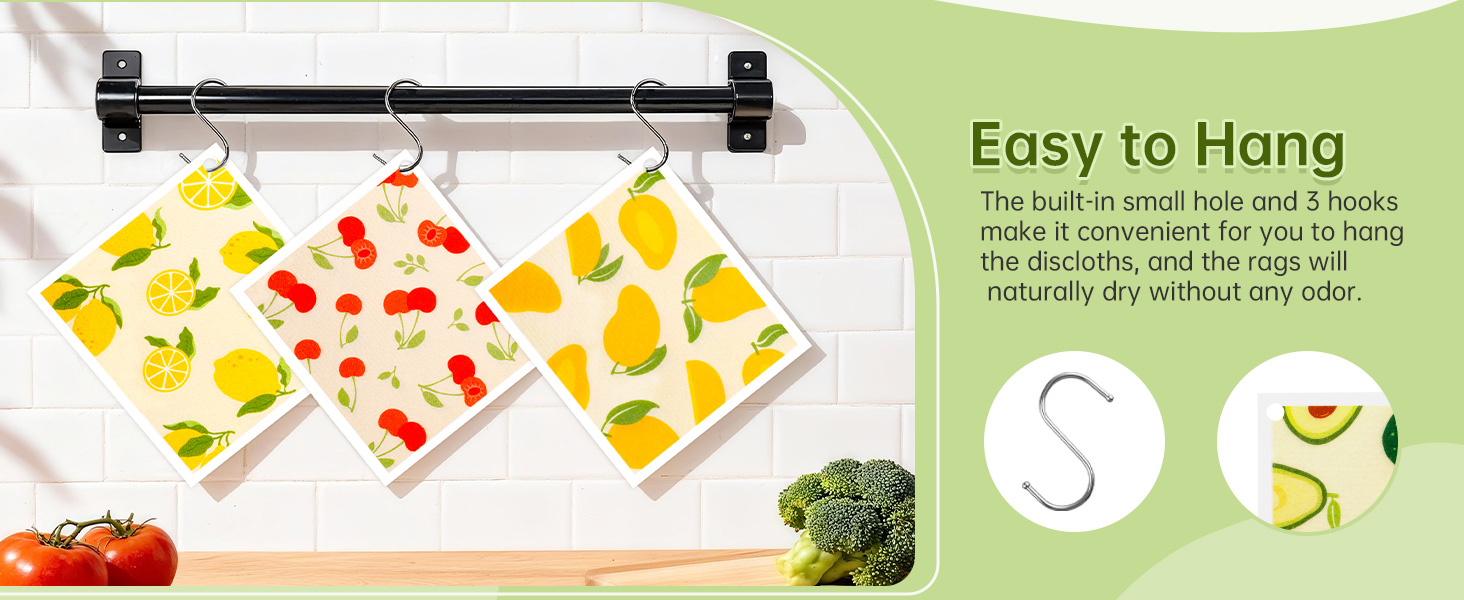 Swedish Dishcloths for Kitchen, 5 Pack Funny Chicken Reusable Paper Towels with 3 Hooks, Washable Dish Cloth Set, Absorbent Cleaning Cloth for Washing Dishes Housewarming Gifts for Friend