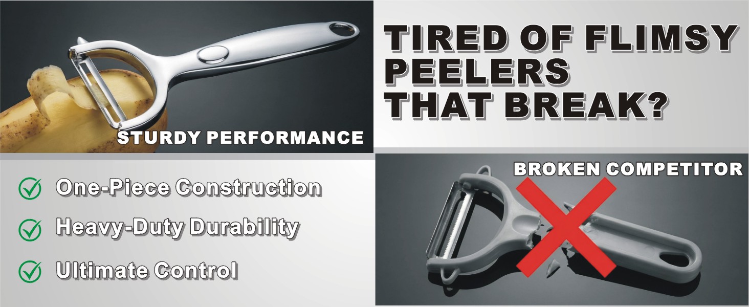 Premium Vegetable Peelers with Swivel Blade - Ultra Sharp 420 Stainless Steel Potato Apple Peeler, Ergonomic Handle & Potato Eye Remover, Dishwasher Safe