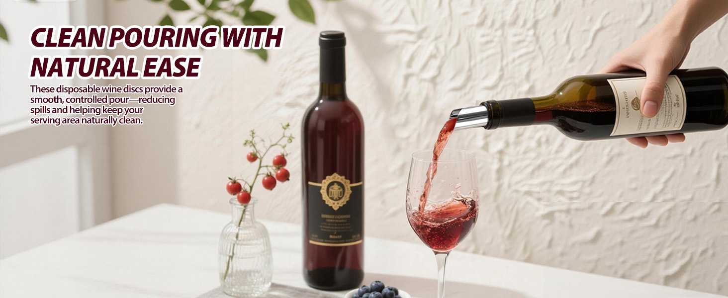 30-Pack Disposable Wine Pouring Discs, 3-Inch Individually Wrapped Anti-Drip Liquor Pour Spouts for Wine & Spirit Bottles, Single-Use Design Prevents Flavor Transfer