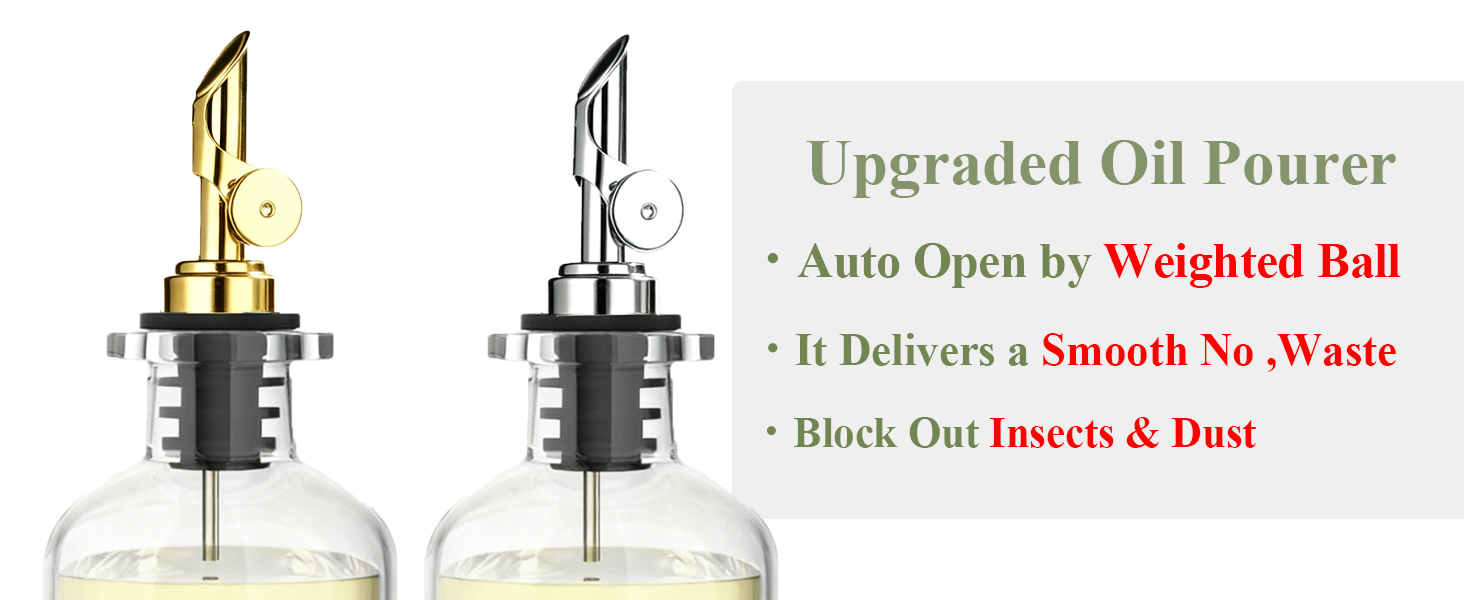 Pafusen Olive Oil Pour Spout with Adapters, Oils Pourer for Olive Oil Dispenser Bottle, Easily Turn Your Bottles into Dispensers for Liquor,Oils,Bottle Pourers (Sliver, 3 Pack Pour +Adapters)