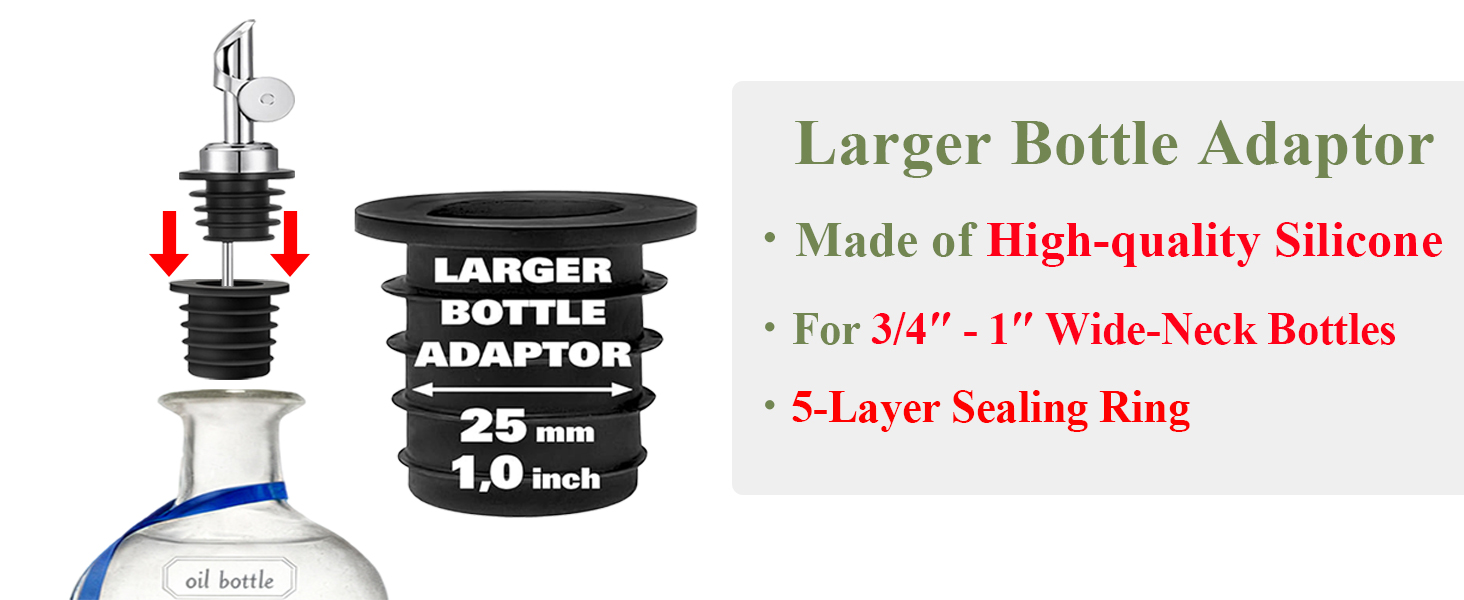 Pafusen Olive Oil Pour Spout with Adapters, Oils Pourer for Olive Oil Dispenser Bottle, Easily Turn Your Bottles into Dispensers for Liquor,Oils,Bottle Pourers (Sliver, 3 Pack Pour +Adapters)