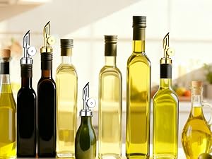 Pafusen Olive Oil Pour Spout with Adapters, Oils Pourer for Olive Oil Dispenser Bottle, Easily Turn Your Bottles into Dispensers for Liquor,Oils,Bottle Pourers (Sliver, 3 Pack Pour +Adapters)